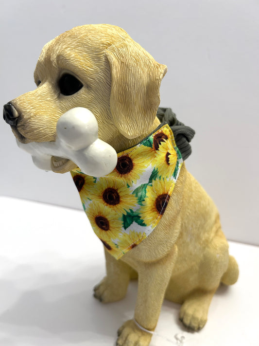 Reversible Scrunchie Dog Bandana: "Sunny Days" Sunflower & Olive Ribbed Knit - Easy Slip-On Style
