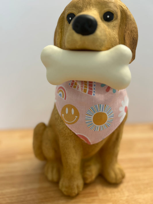 ✨ Reversible Scrunchy Dog Bandana – Smiley Rainbows & Solid Pink ✨
