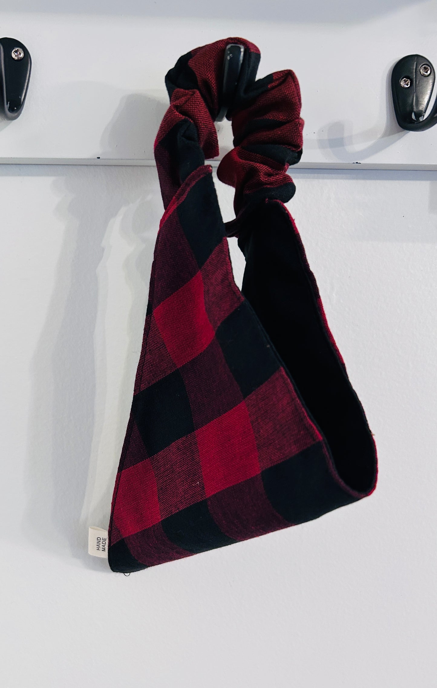 ❤️ Reversible Scrunchie Dog Bandana - Classic Dark Red & Black Buffalo Plaid