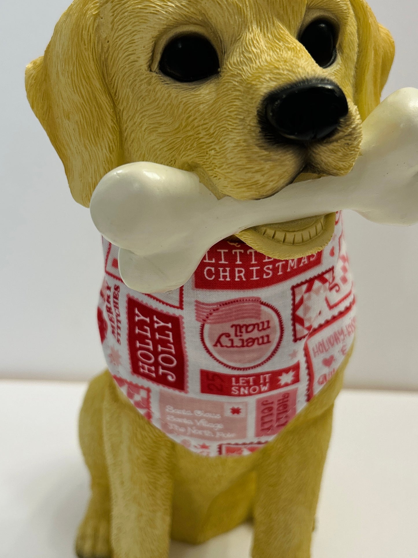 Holly Jolly Scrunchie Dog Bandana - Christmas Stamps & Red Ribbed Reversible