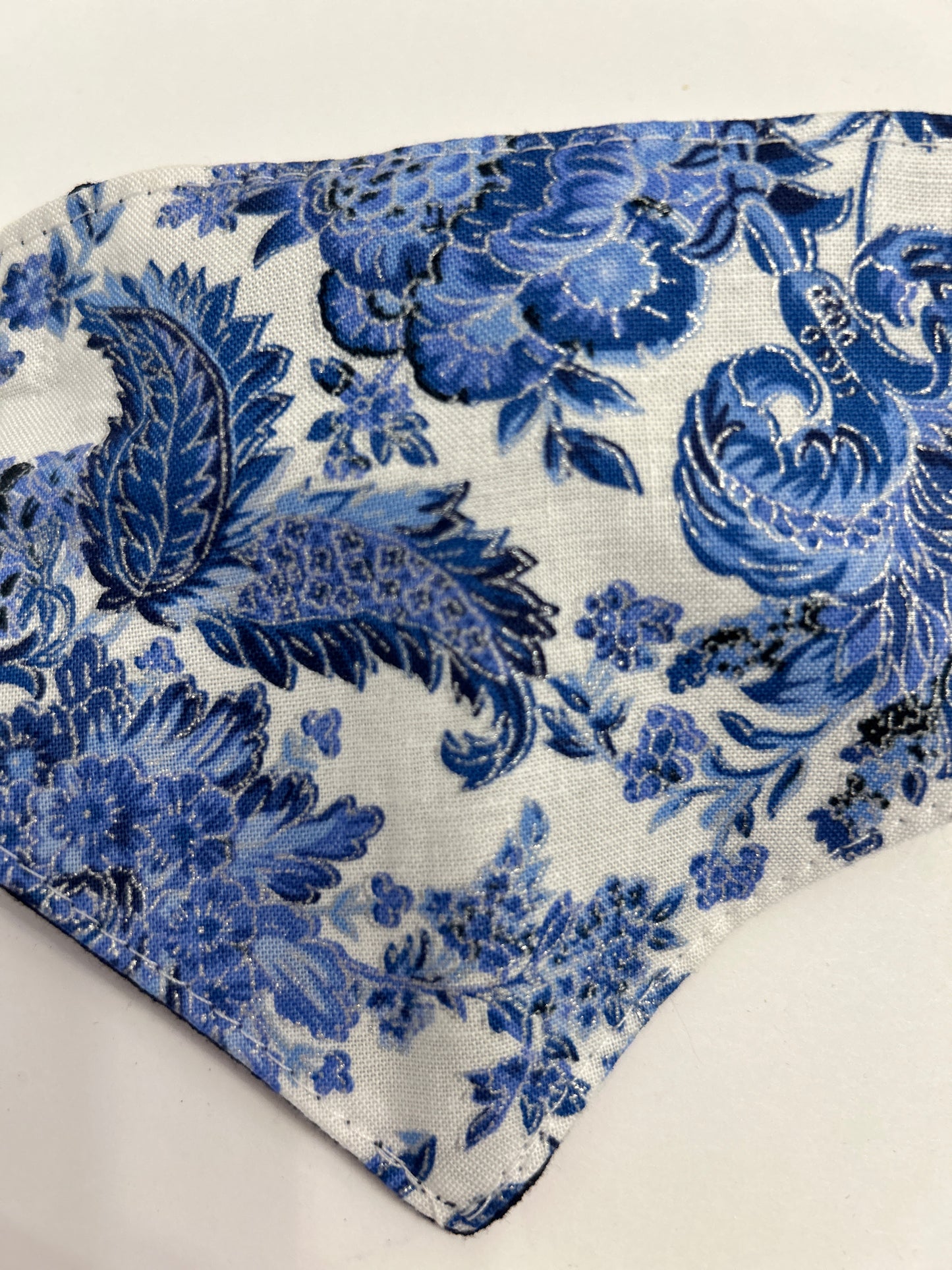 Classic Blue Toile Dog Bandana | Reversible Navy Floral Slip-On Pet Bandana French Country Accessory