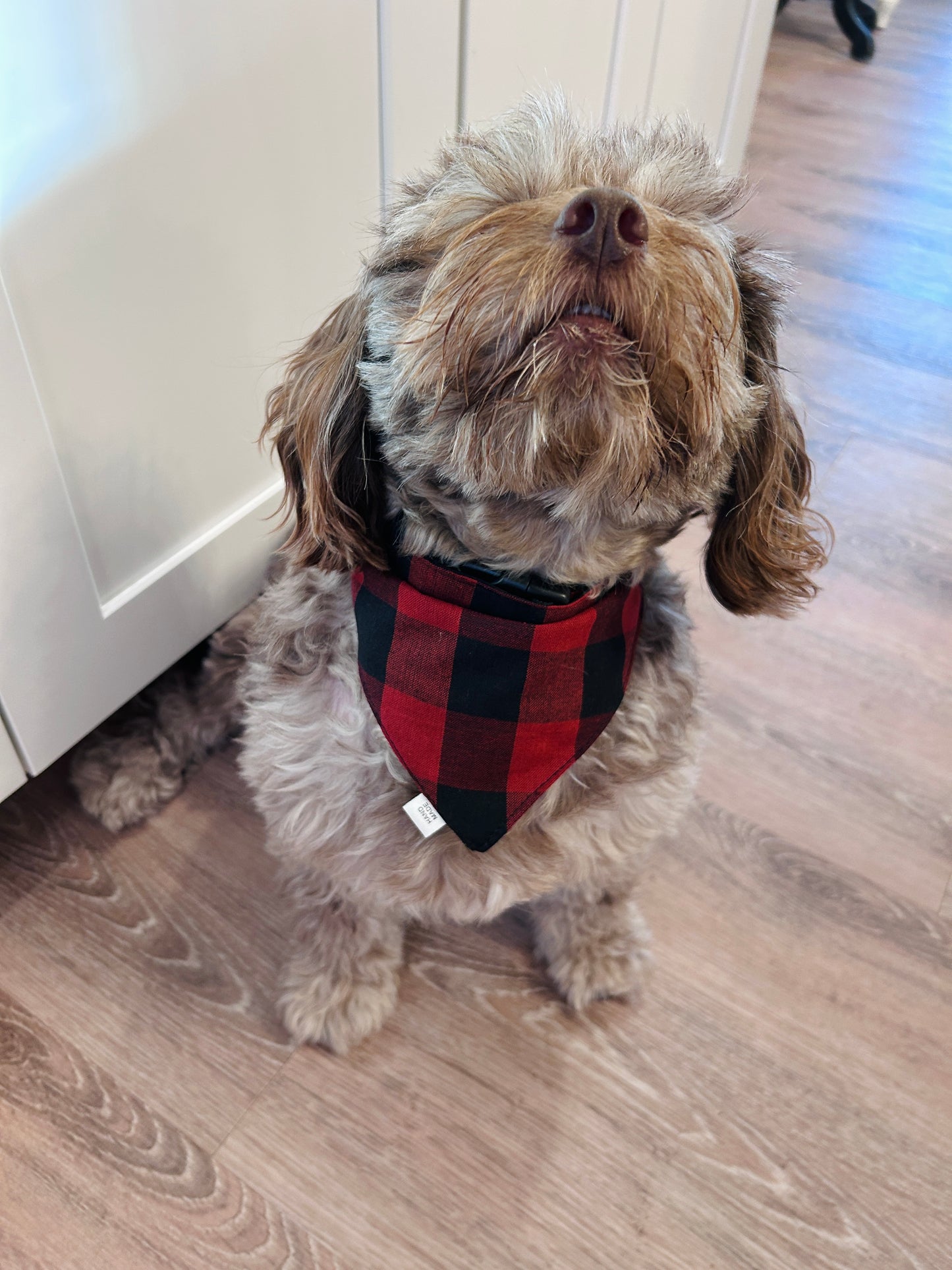 ❤️ Reversible Scrunchie Dog Bandana - Classic Dark Red & Black Buffalo Plaid