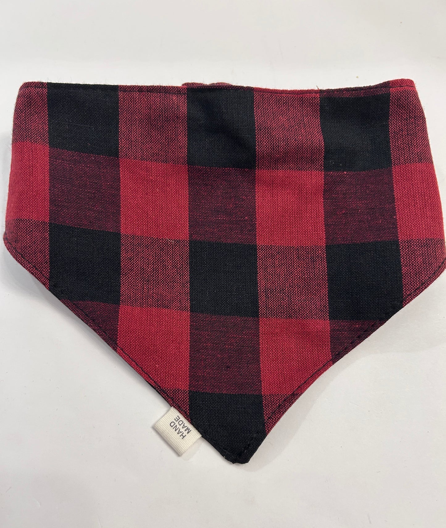 ❤️ Reversible Scrunchie Dog Bandana - Classic Dark Red & Black Buffalo Plaid
