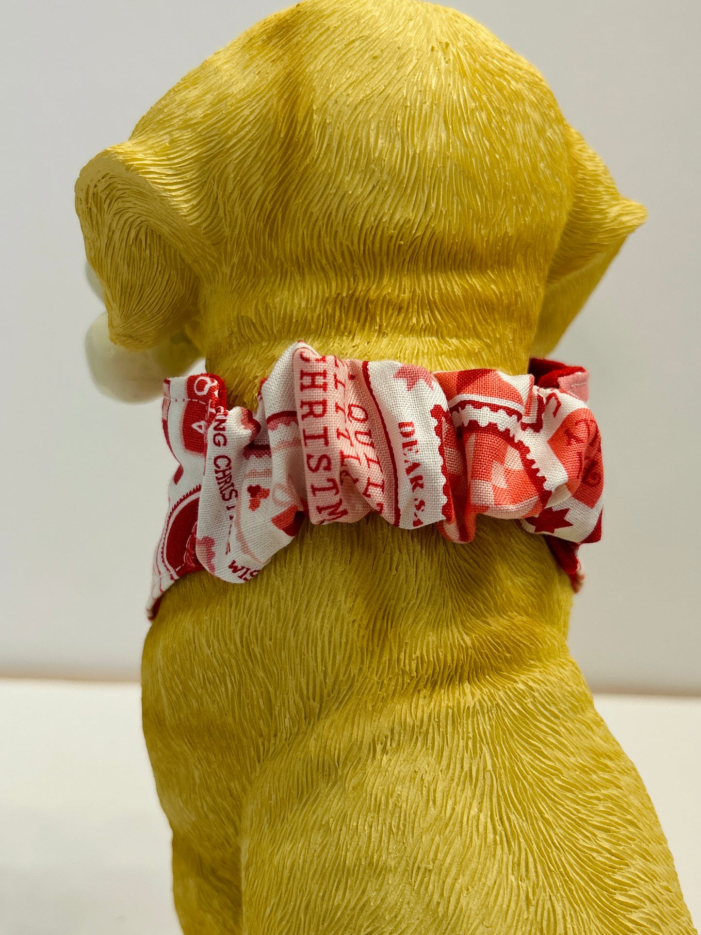 Holly Jolly Scrunchie Dog Bandana - Christmas Stamps & Red Ribbed Reversible