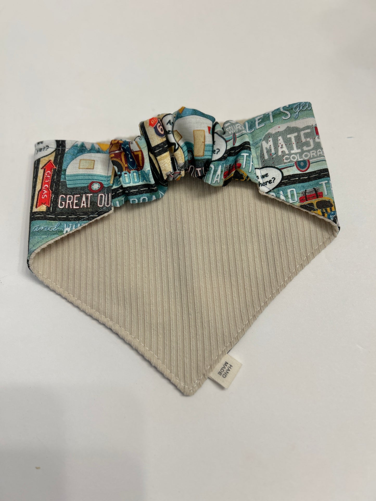 Hit the Road in Style with Our "Road Trip" Scrunchie Dog Bandana!