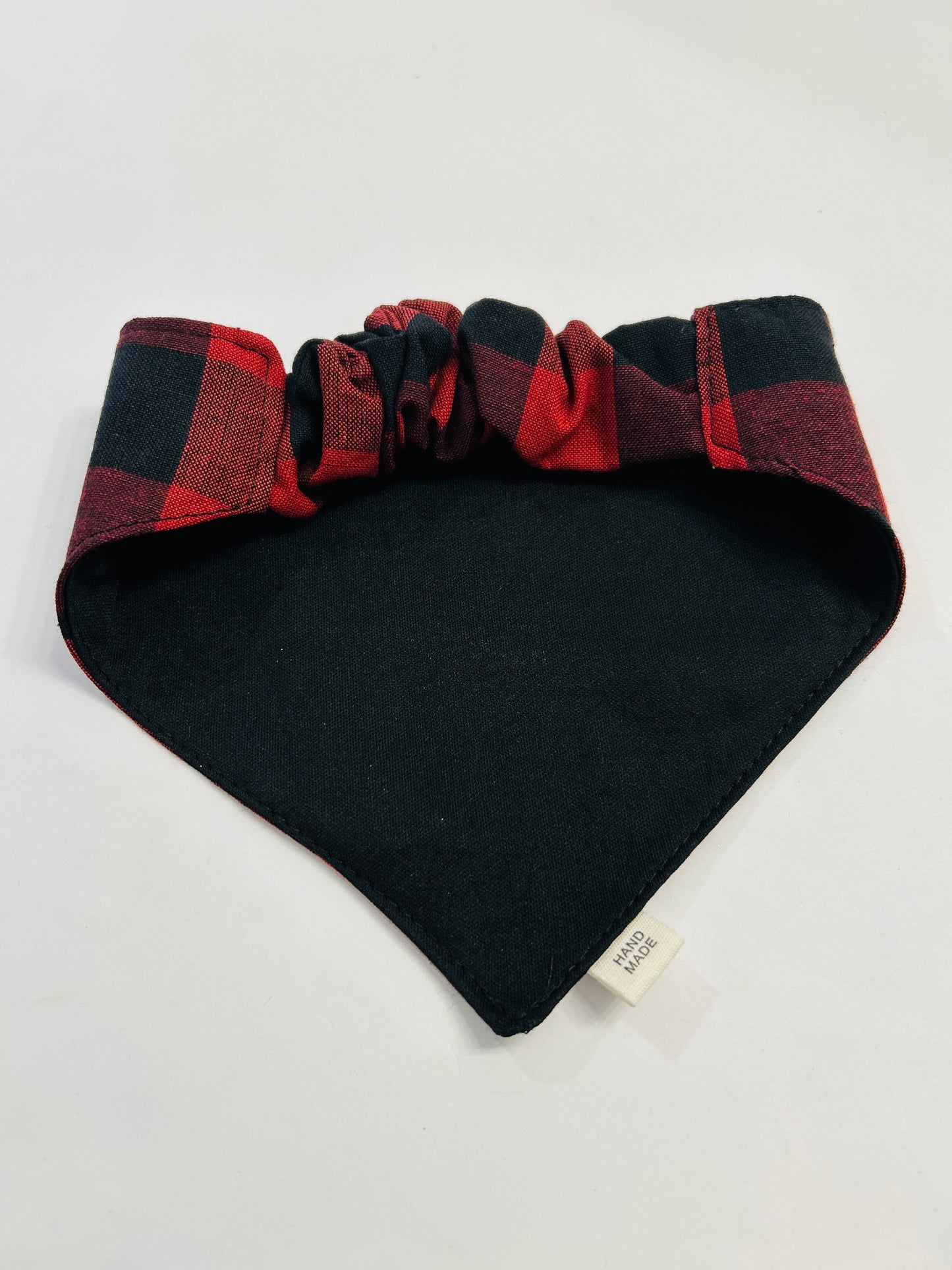 ❤️ Reversible Scrunchie Dog Bandana - Classic Dark Red & Black Buffalo Plaid