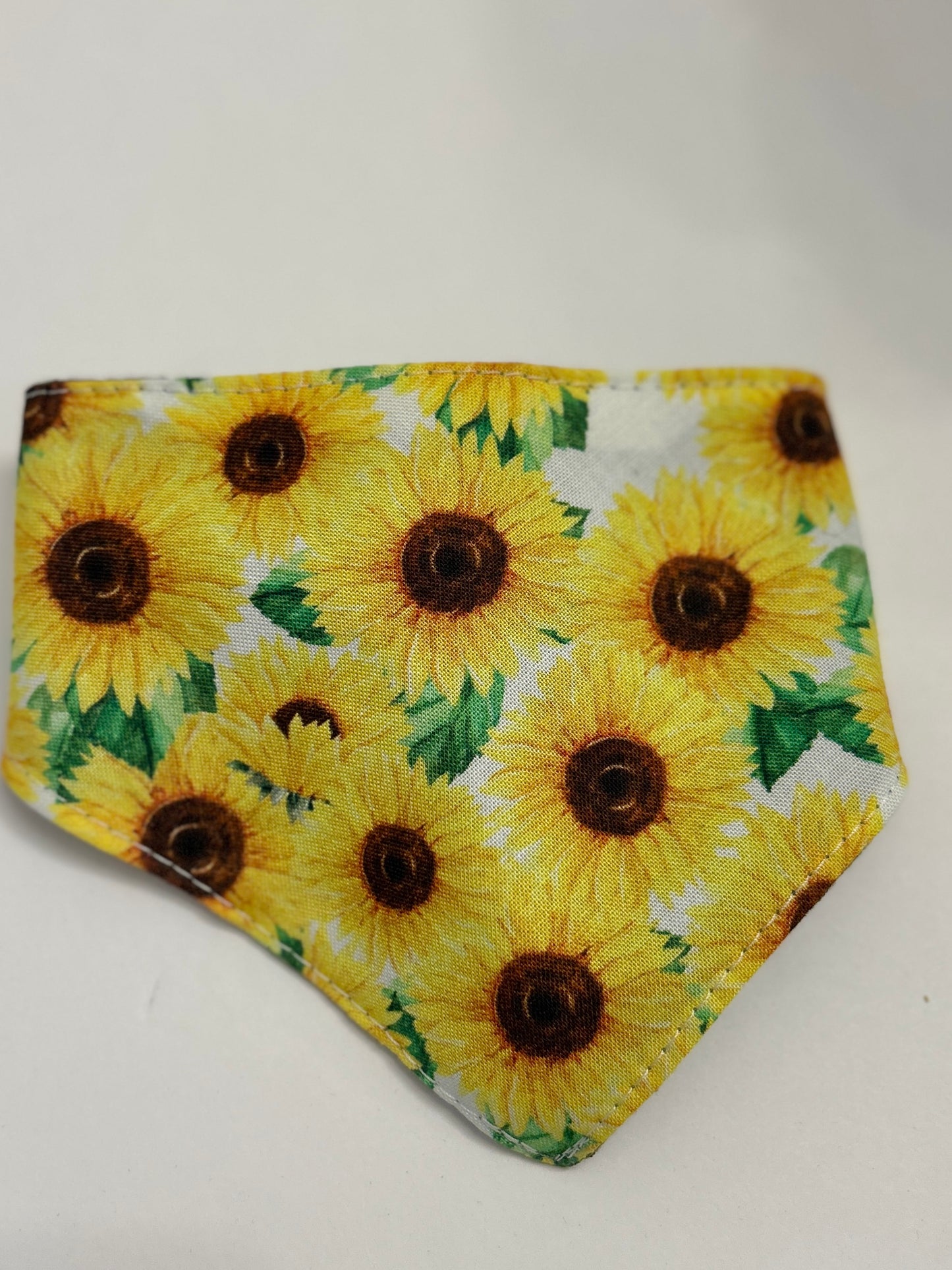 Reversible Scrunchie Dog Bandana: "Sunny Days" Sunflower & Olive Ribbed Knit - Easy Slip-On Style