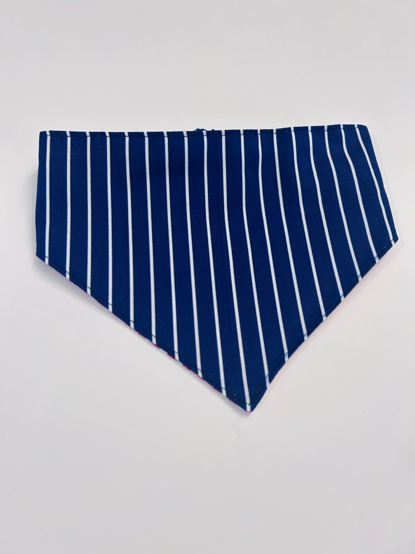 Reversible Dark Blue Stripes & Red Gingham Dog Bandana