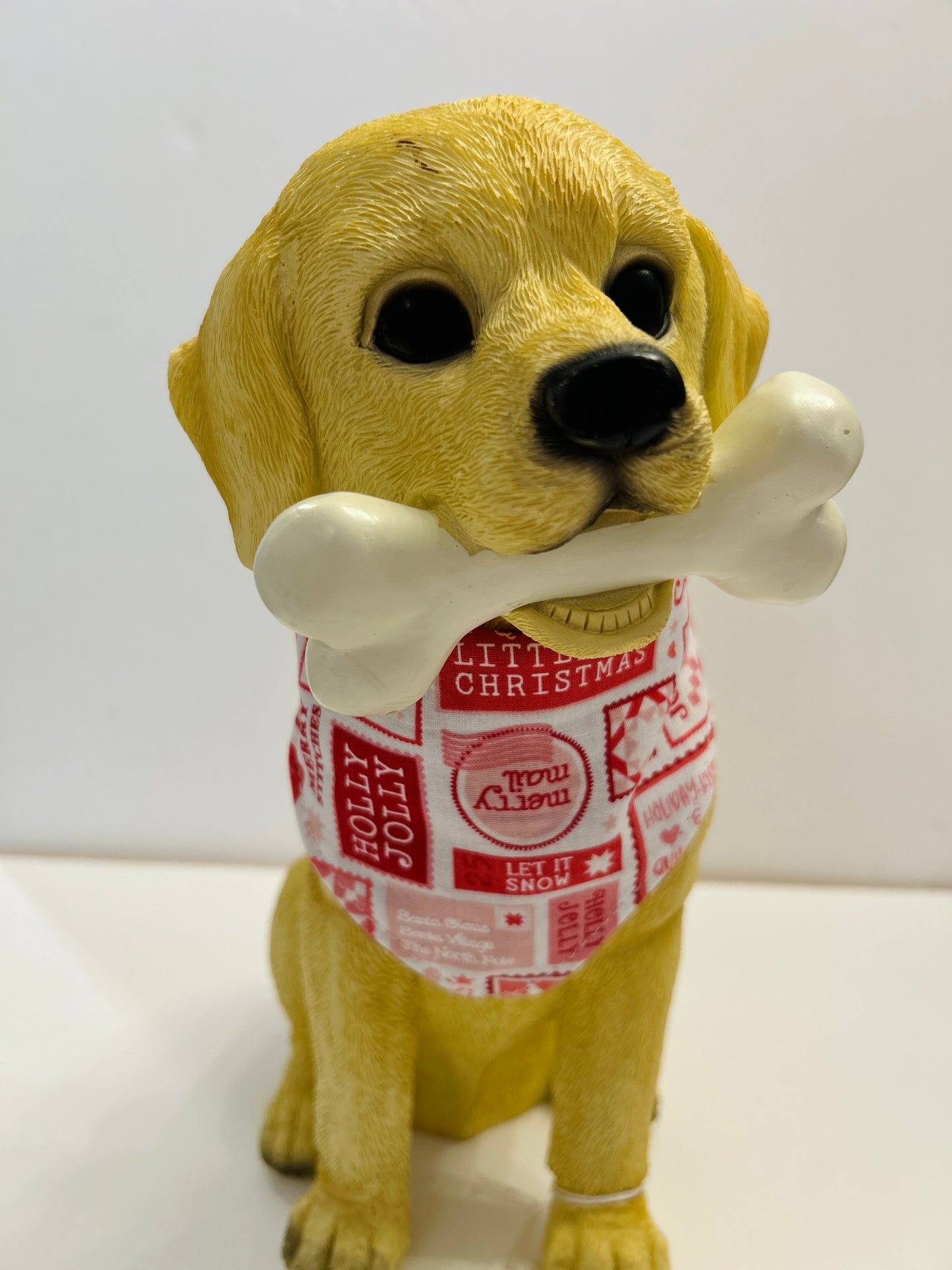 Holly Jolly Scrunchie Dog Bandana - Christmas Stamps & Red Ribbed Reversible