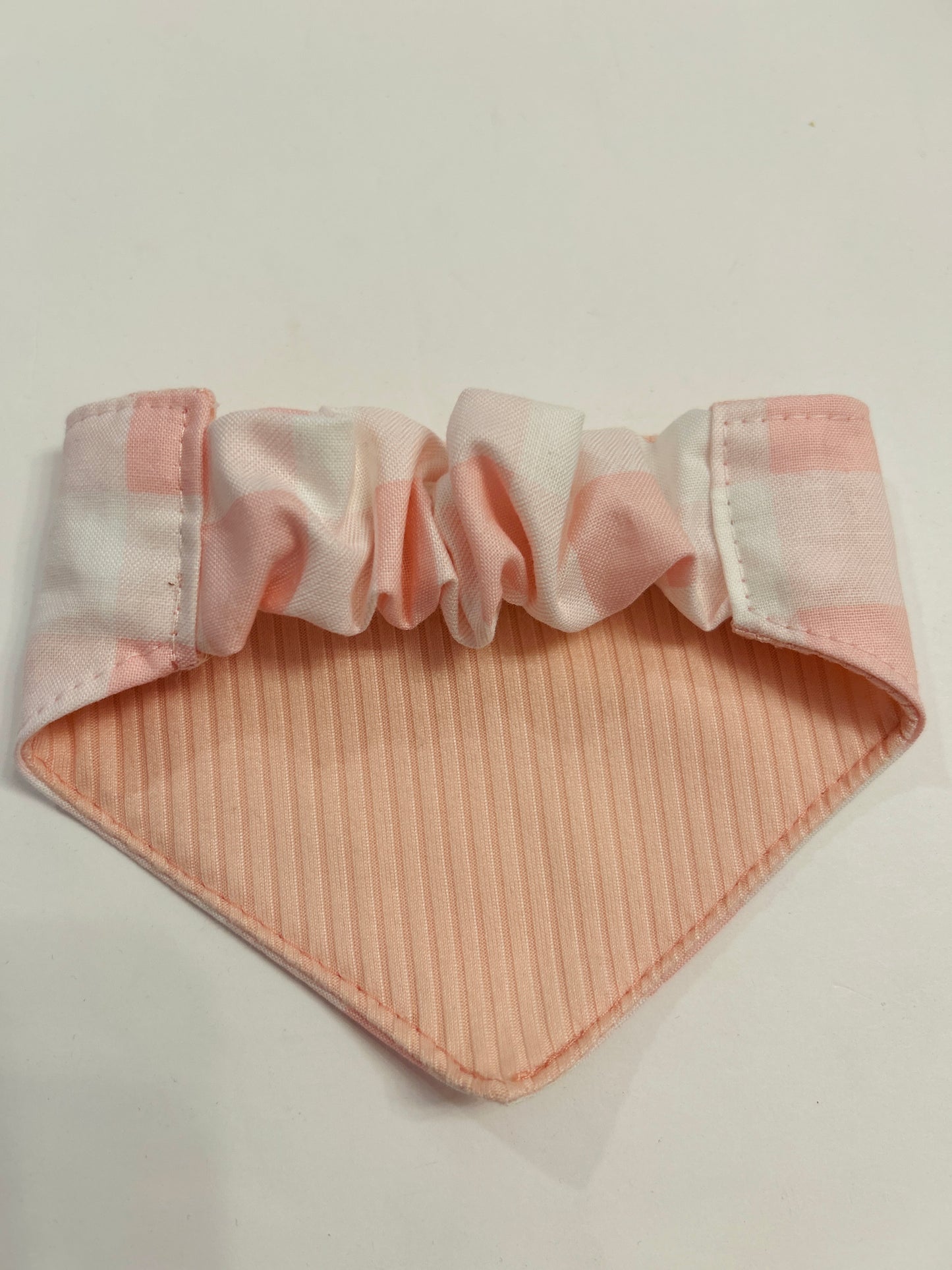 🌸 Sweetheart Scrunchie Dog Bandana - Pink Gingham & Ribbed Knit Reversible