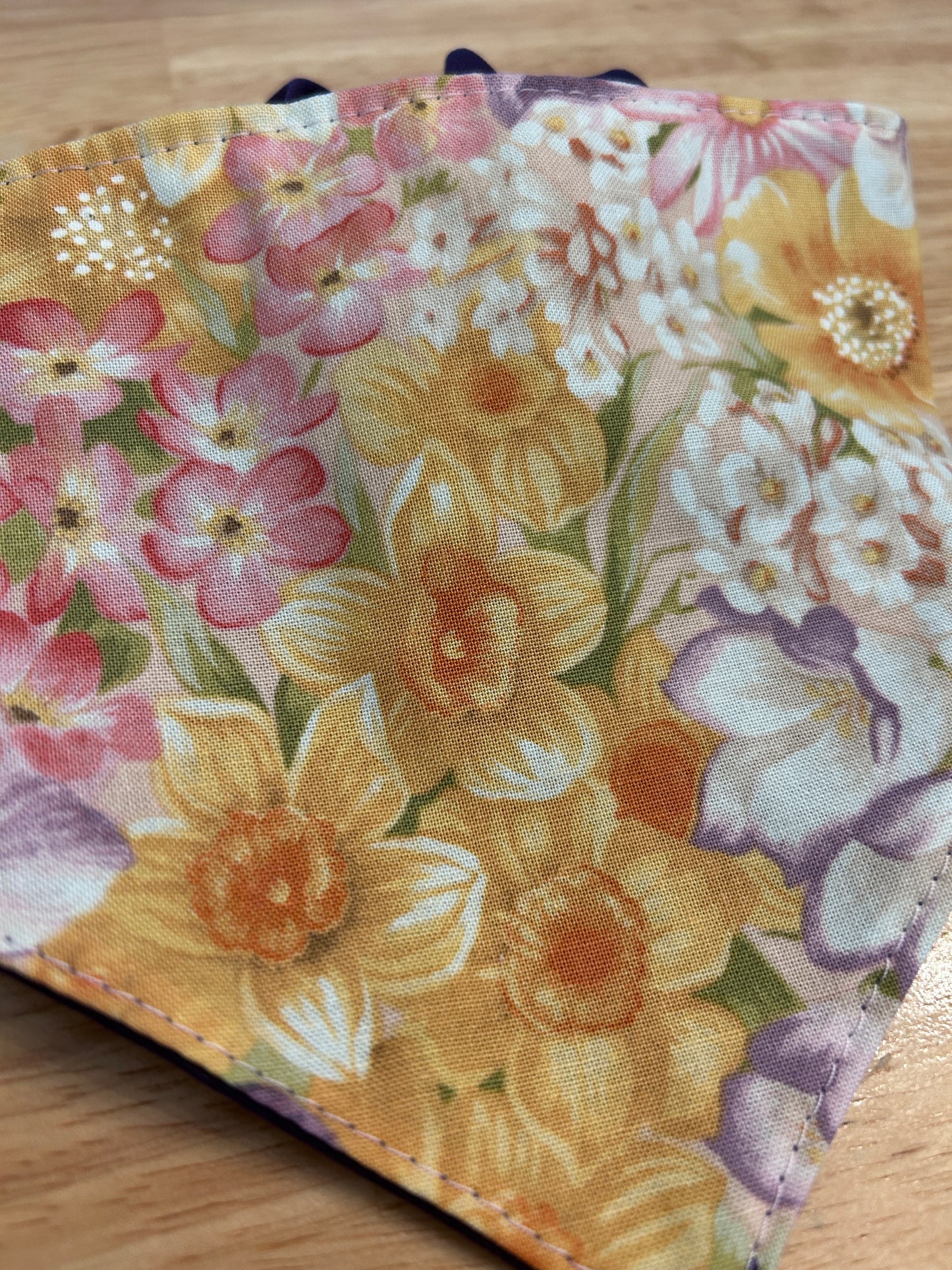 Soft floral scrunchy-style reversible bandana