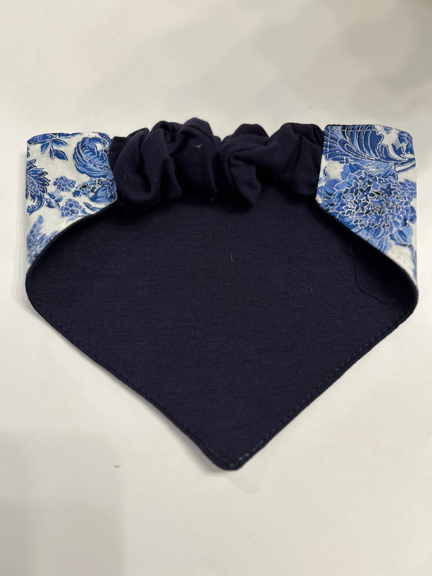 Classic Blue Toile Dog Bandana | Reversible Navy Floral Slip-On Pet Bandana French Country Accessory
