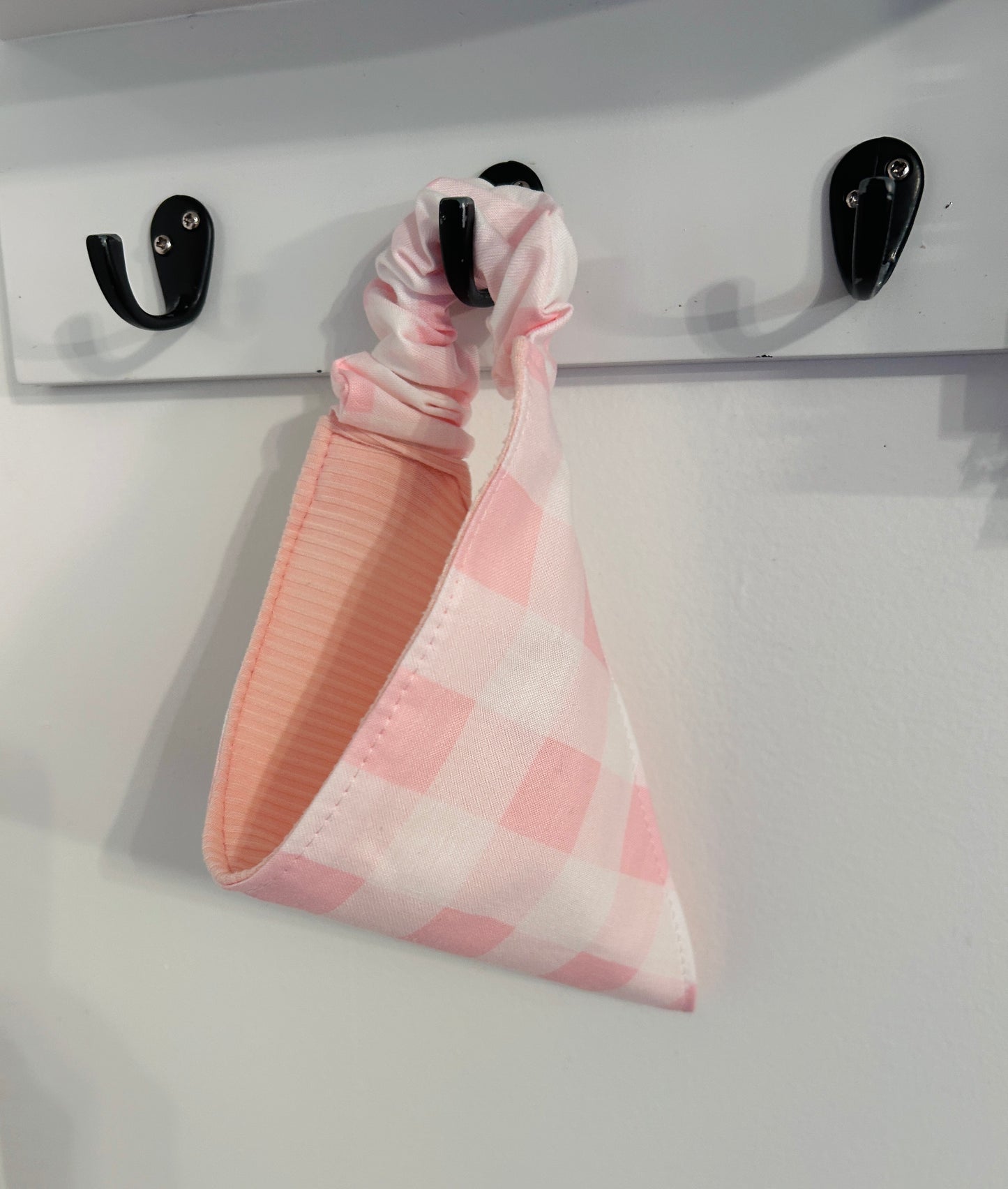 🌸 Sweetheart Scrunchie Dog Bandana - Pink Gingham & Ribbed Knit Reversible
