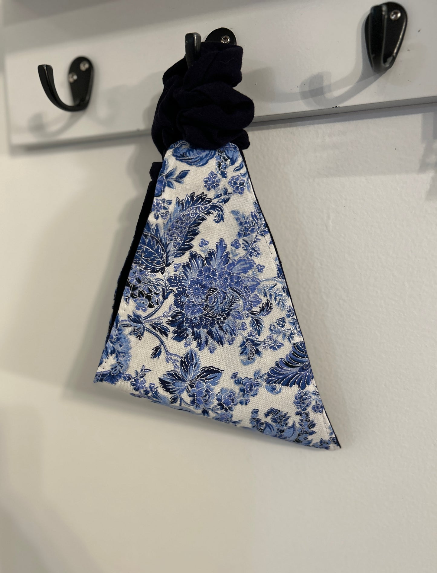 Classic Blue Toile Dog Bandana | Reversible Navy Floral Slip-On Pet Bandana French Country Accessory