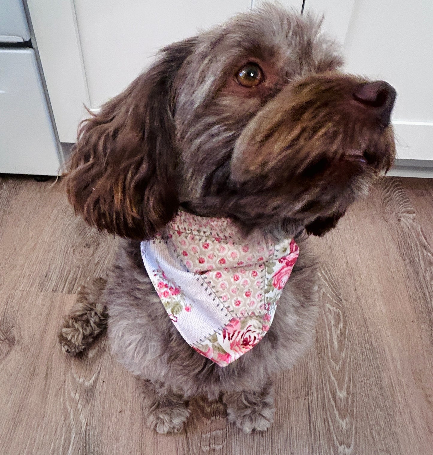 Charming Patchwork Floral Scrunchie Dog Bandana | Easy Slip-Over Elastic Style