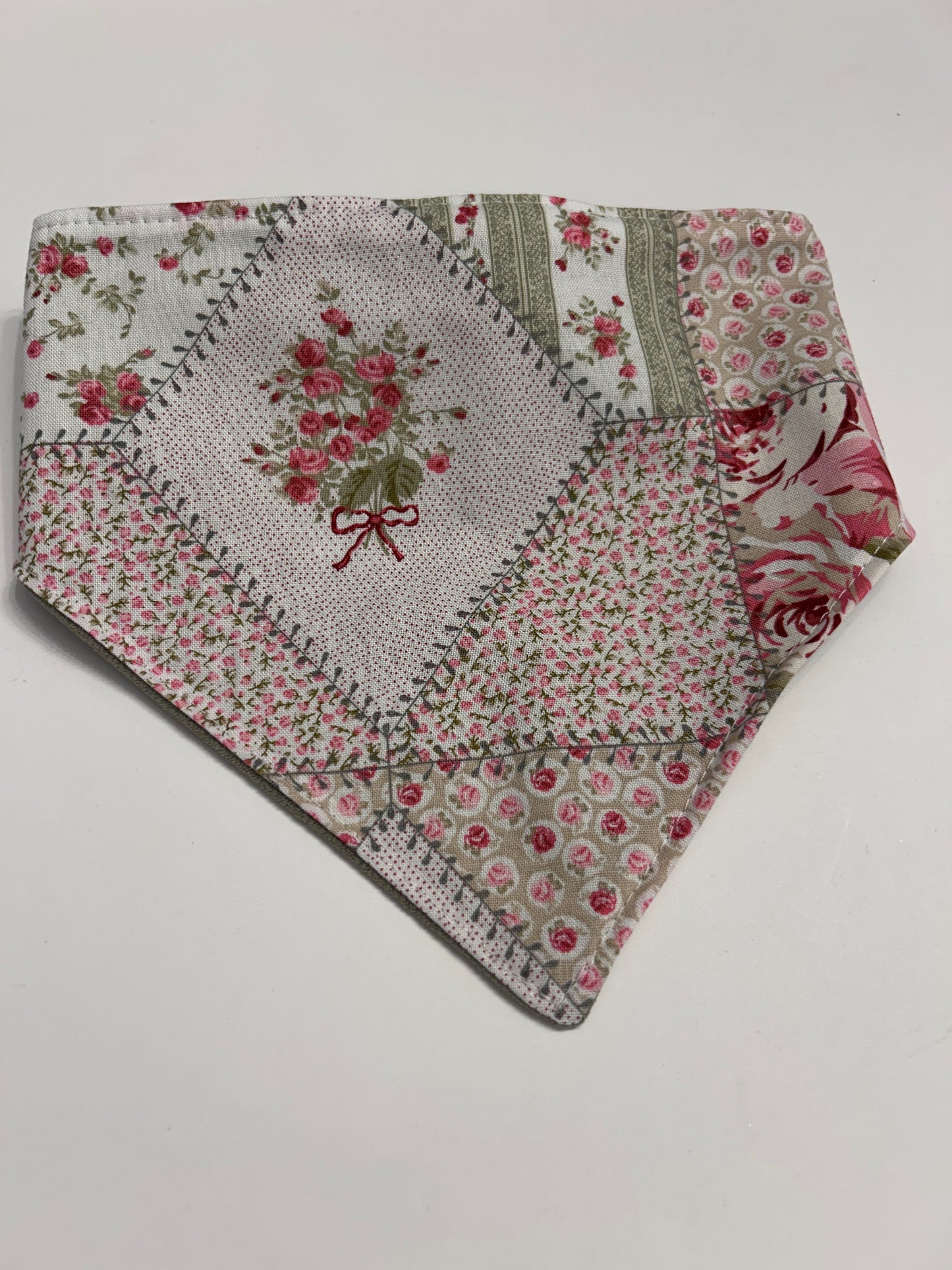Charming Patchwork Floral Scrunchie Dog Bandana | Easy Slip-Over Elastic Style